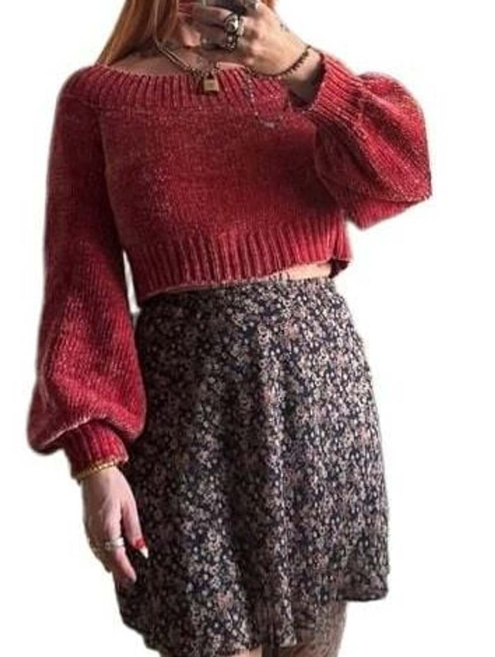 90’s Vibes Cliche' Velvet Off The Shoulder Crop Sweater Size XS Red